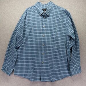 Van Heusen Shirt Mens XL 17-17.5 Casual Pocket Button Up Blue Check Long Sleeve